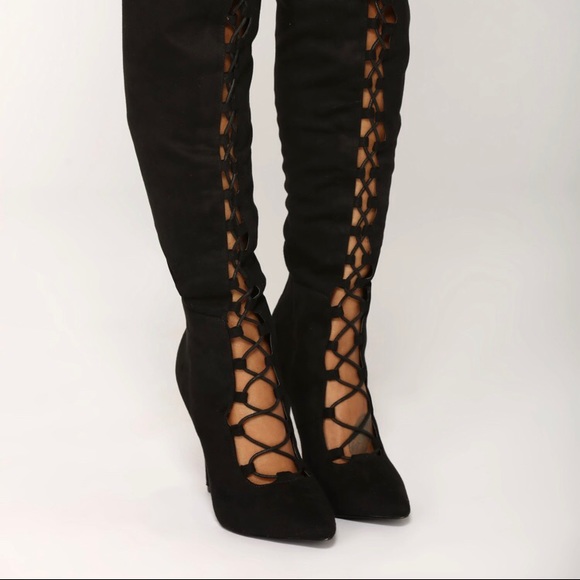 Fashion Nova Lace Up Knee High Heel Boots - Picture 13 of 16